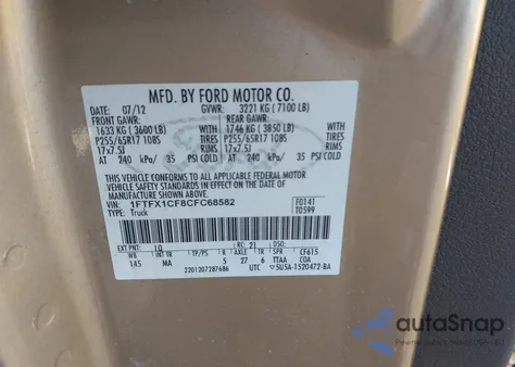 2012 Ford F-150 Xlt z USA, uszkodzony, nr VIN 1FTFX1CF8CFC68582